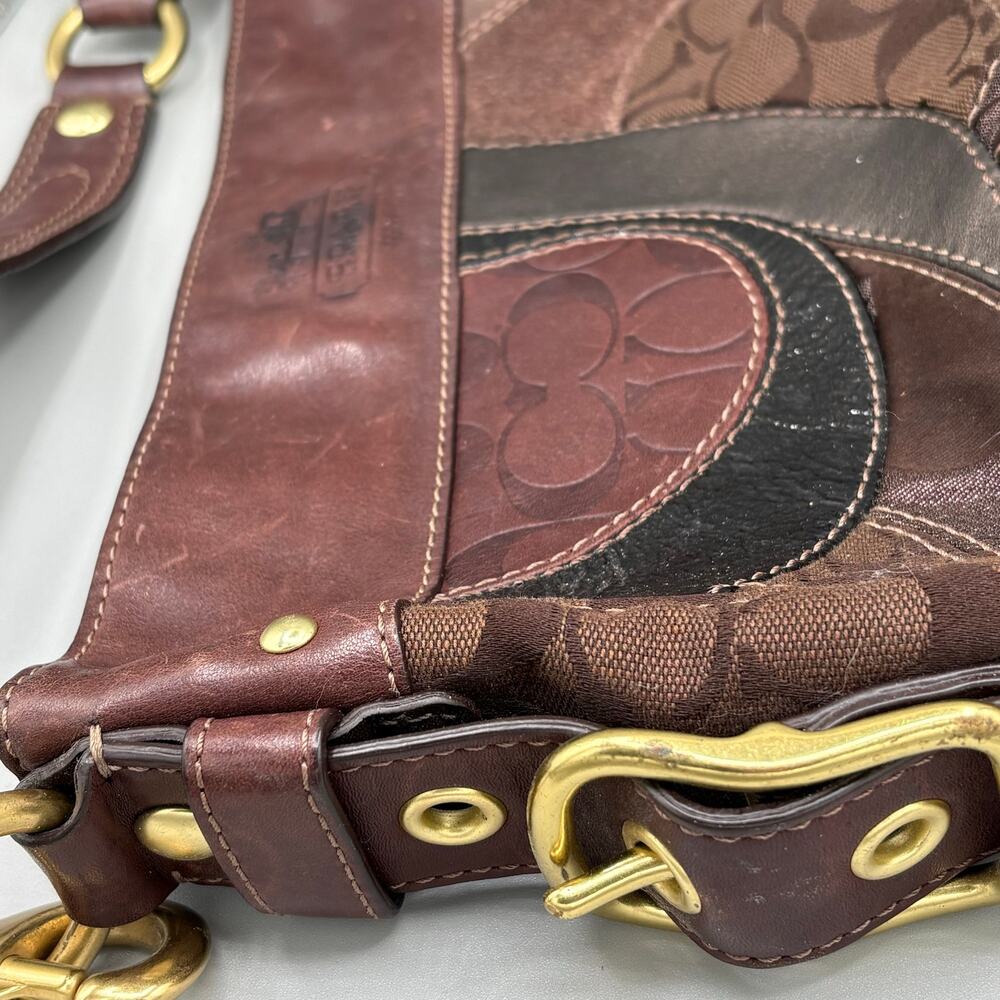 Coach Y2K Vintage Zoe Mosair Brown Patchwork Leather Suede Hobo Shoulder Bag - Picture 7 of 16